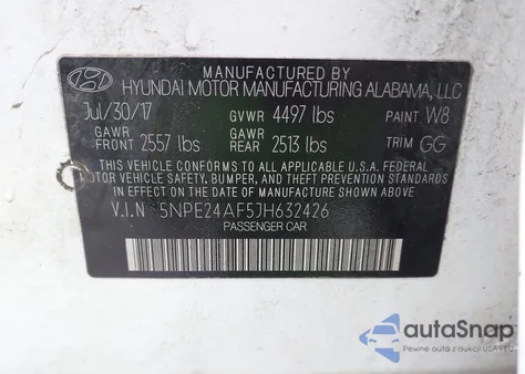 2018 Hyundai Sonata Se z USA, uszkodzony, nr VIN 5NPE24AF5JH632426